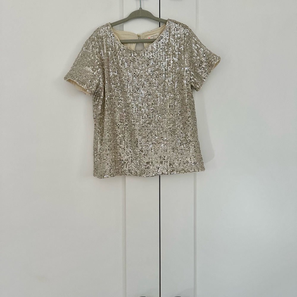 Crewcuts J.Crew Cream & Silver Sequin Tee Sz 6-7